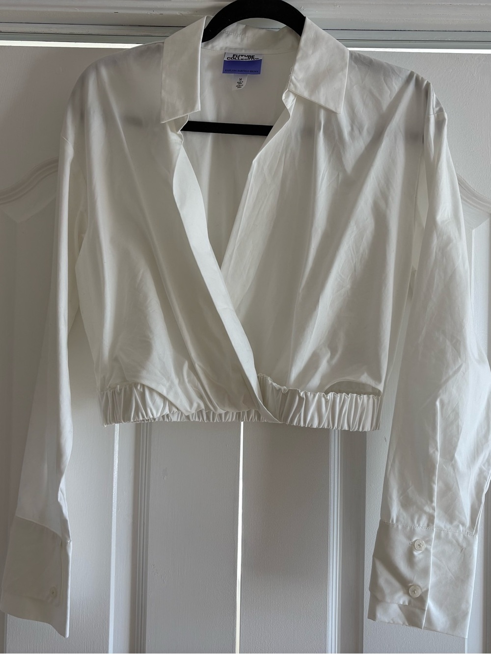 Target/Future Collective White Cropped Faux Wrap Blouse with Cutouts - Size M